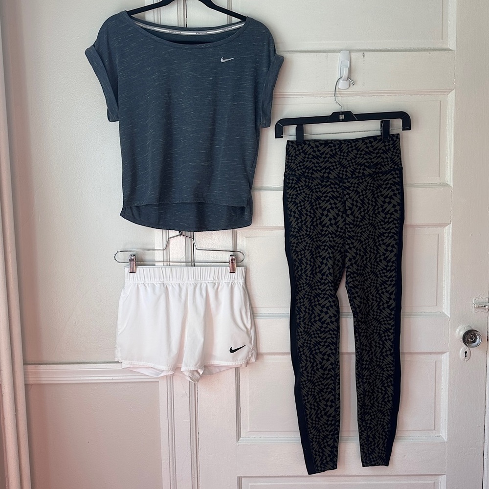 Nike Dri-Fit Women’s Athletic Wear‎ Bundle Leggings Shorts & T-Shirt XS/S